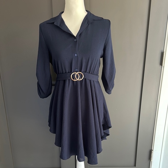 APRICOT Navy Blue Mini Dress with Gold Accent (Made in Italy) - Picture 1 of 11